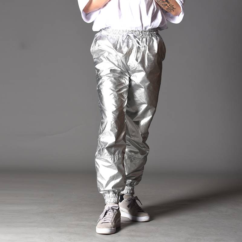 metallic silver joggers