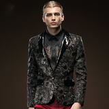 Black in Paisley Pattern and Solid Collar Design Men Blazer - FanFreakz