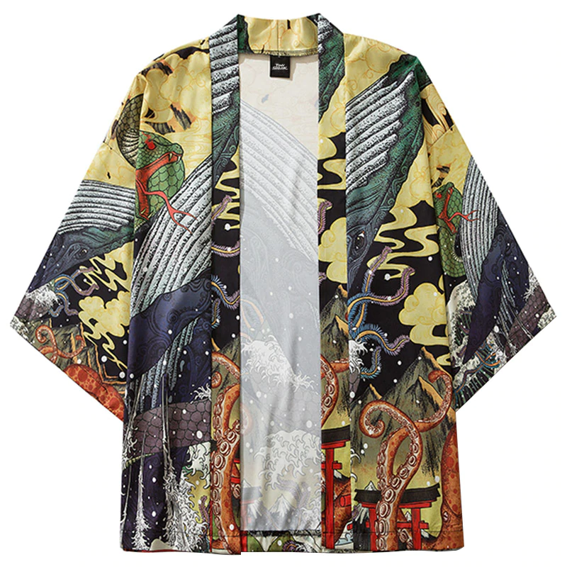 Ocean Life Printed Japanese Men Haori Jacket – FanFreakz