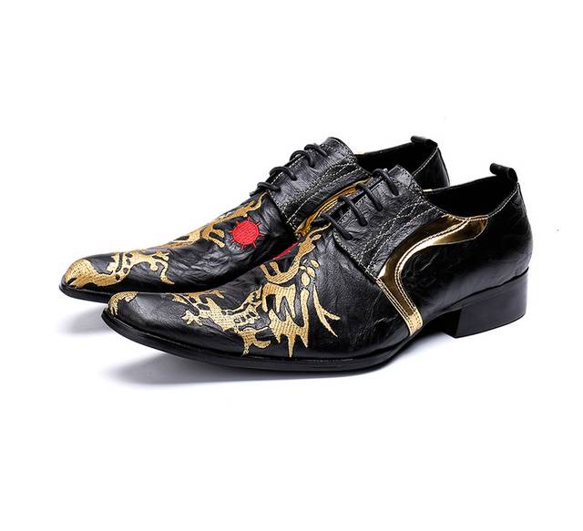 Fancy Black with Gold Painting Lace Up Details Men Dress Shoes – FanFreakz