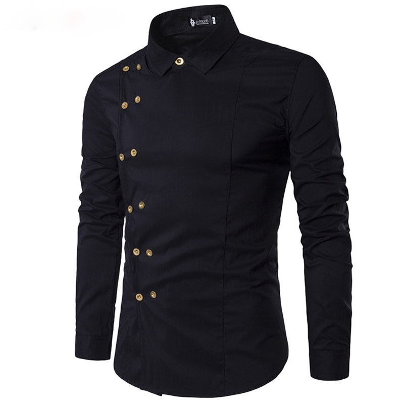 Solid Double Breasted Side Buttons Men Long Sleeve Shirt – FanFreakz