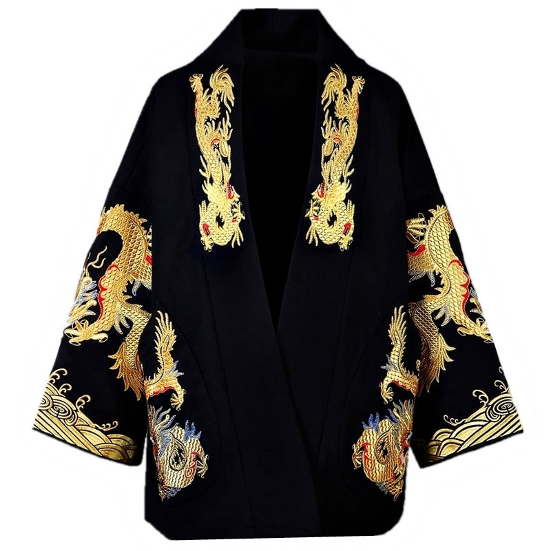 Black Gold Court Dragon Embroidery Men Chinese Style Coat – FanFreakz