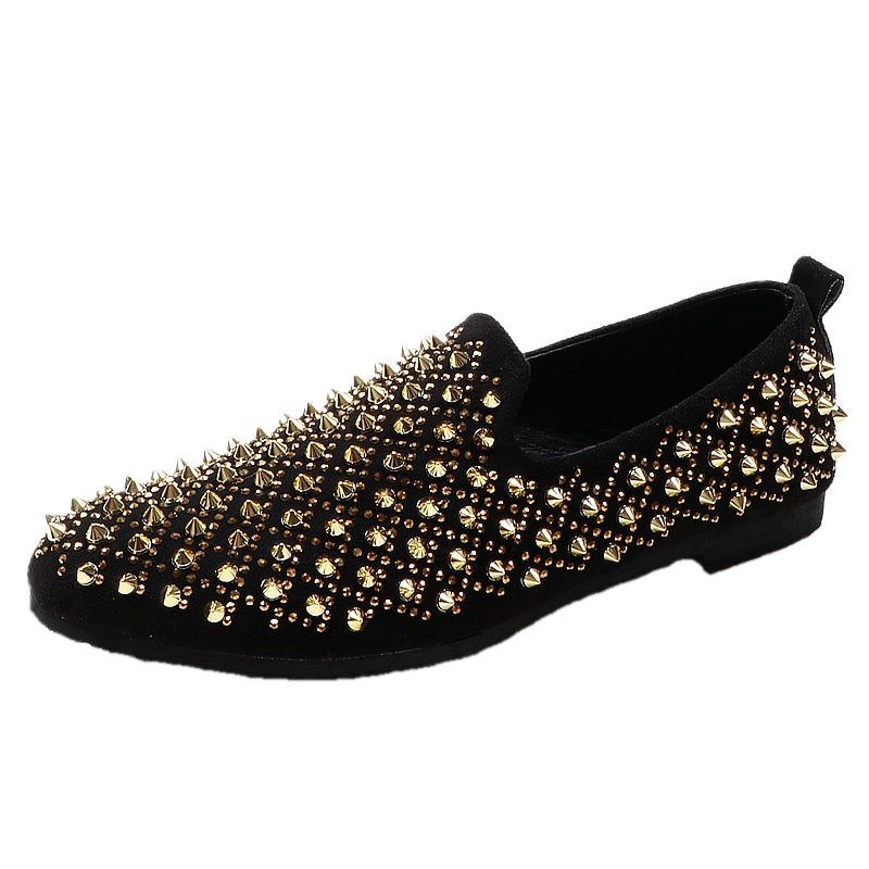 mens gold loafers with spikes