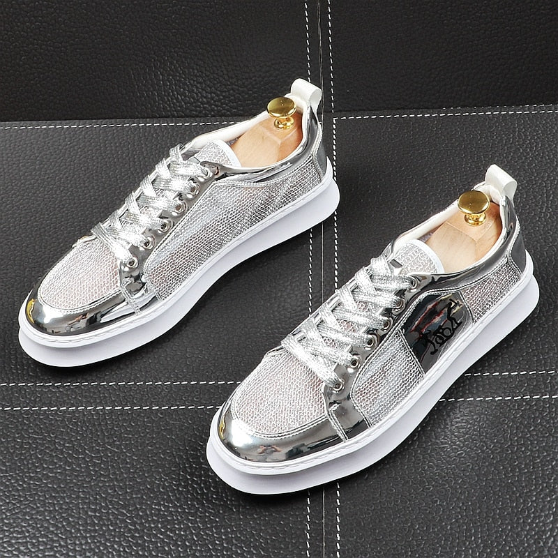 Luxury Bright Gold Silver Lace Up Style Men Sneaker – FanFreakz