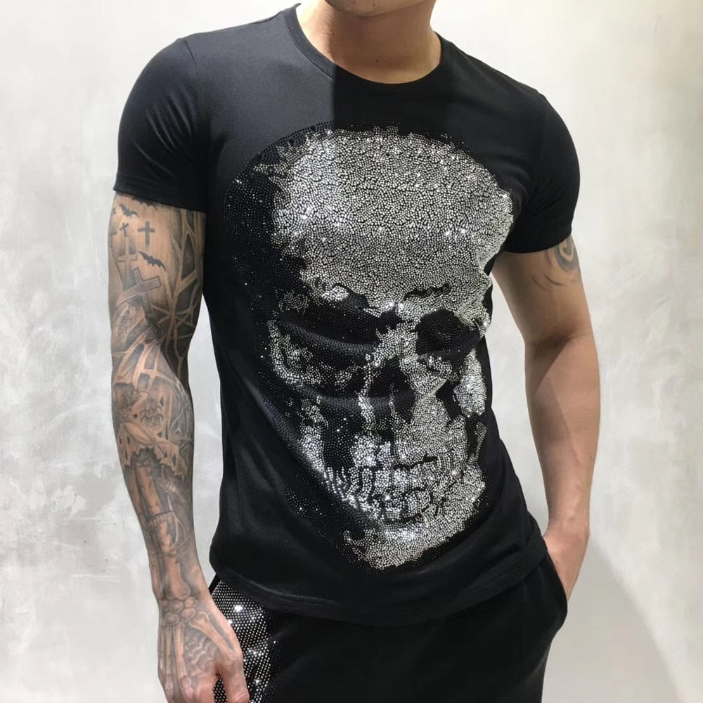 Monochrome Rhinestone Skull Slim Fit Men T-shirt – FanFreakz