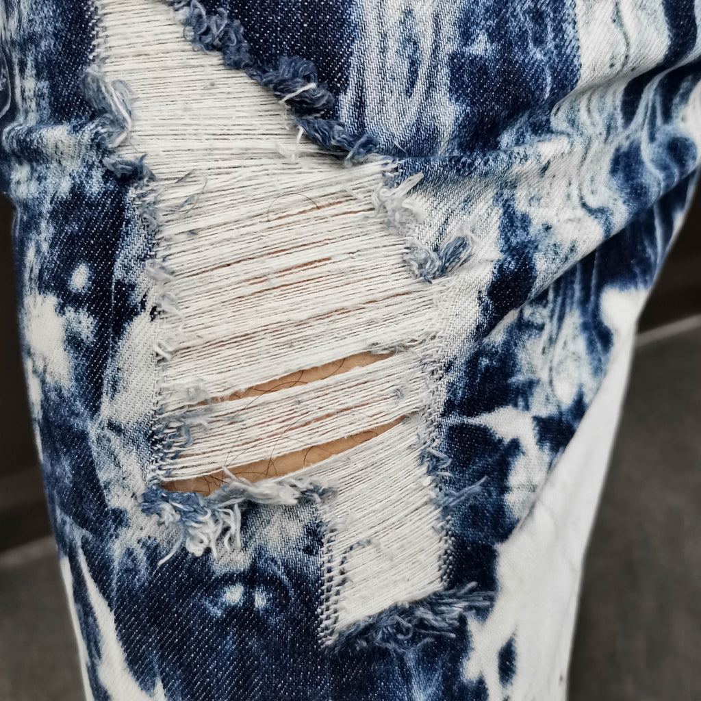 Street Style Blue Abstract Ripped Jeans – FanFreakz