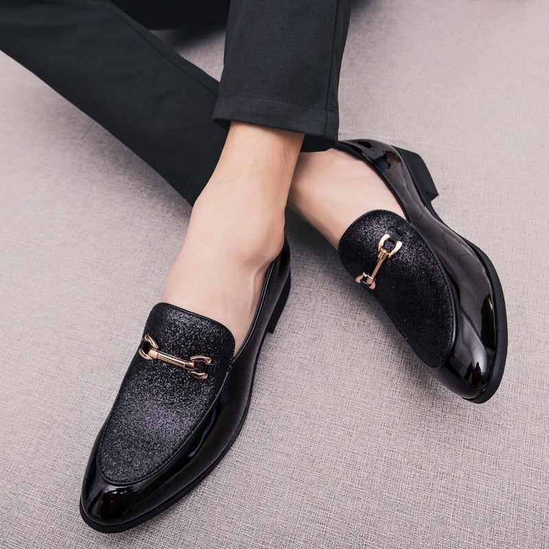 shining black loafer shoes