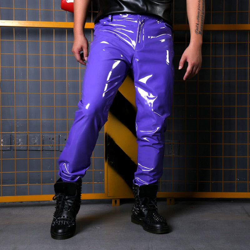 purple leather pants mens