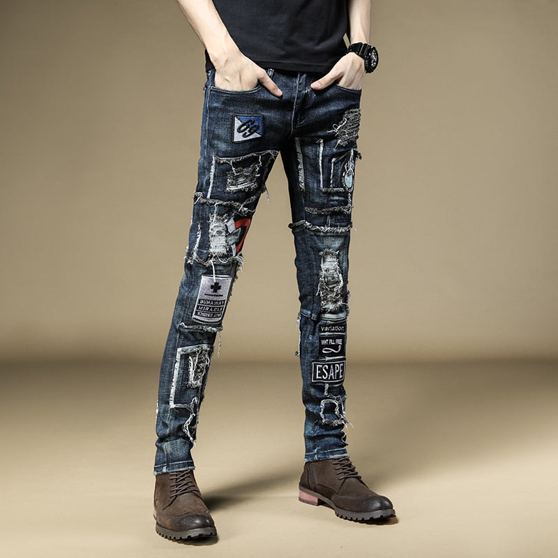 Letter and Number Patchwork Style Slim Jeans – FanFreakz