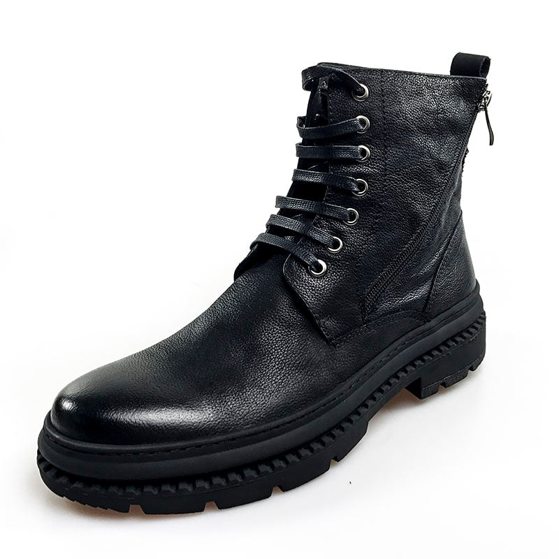 Black Casual Lace Up Men Mid Calf Leather Boots – FanFreakz