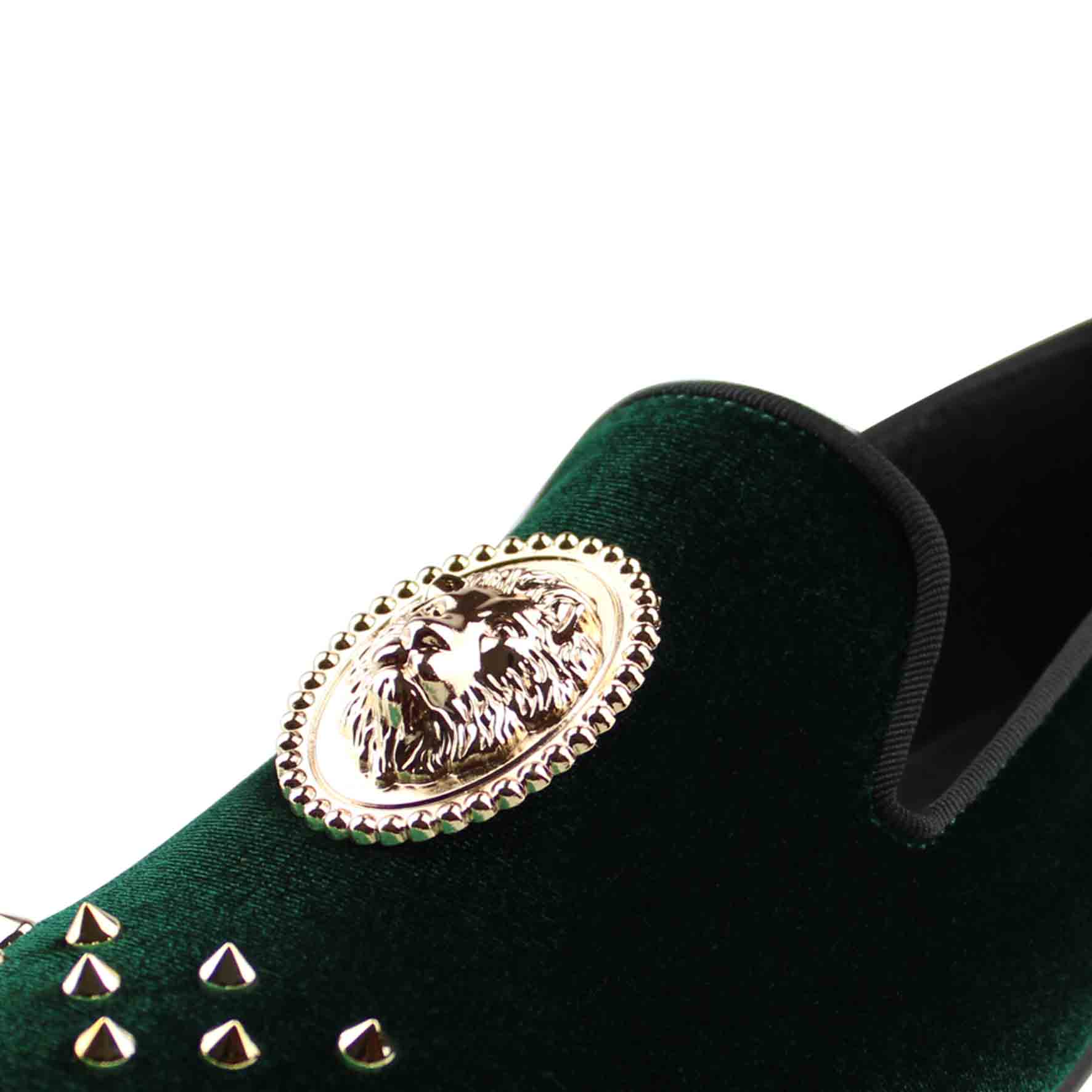 green spike loafers