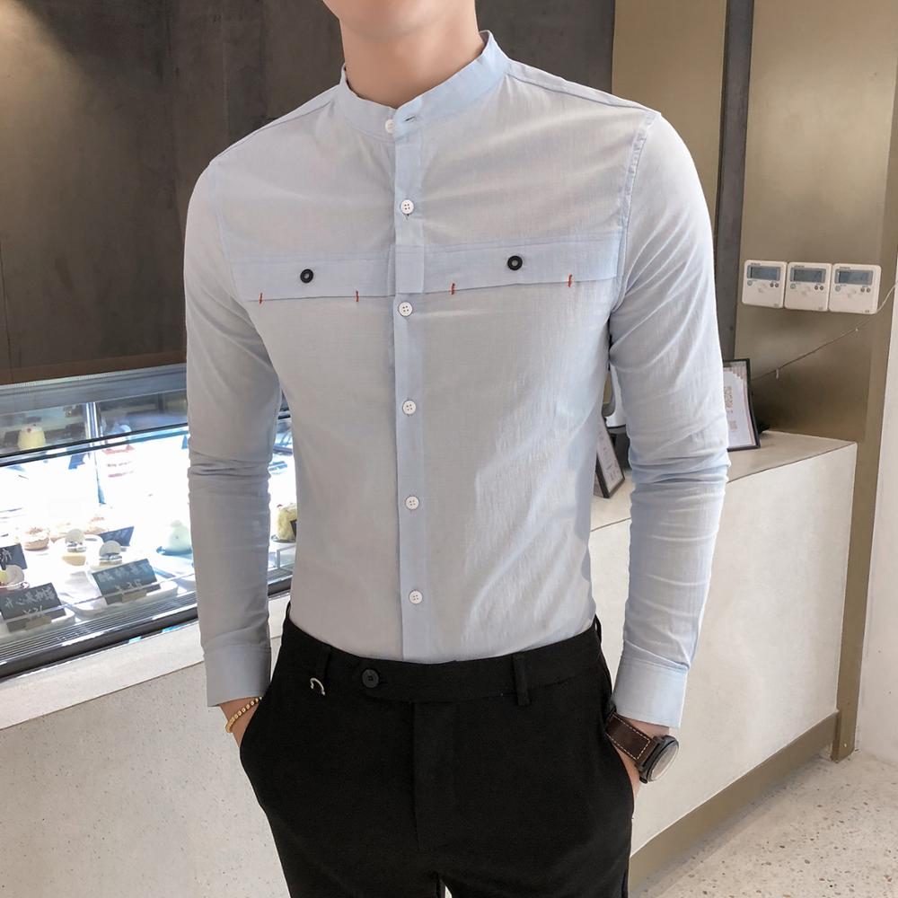 Casual Mandarin Collar Long Sleeve Solid Design Men Shirts – FanFreakz