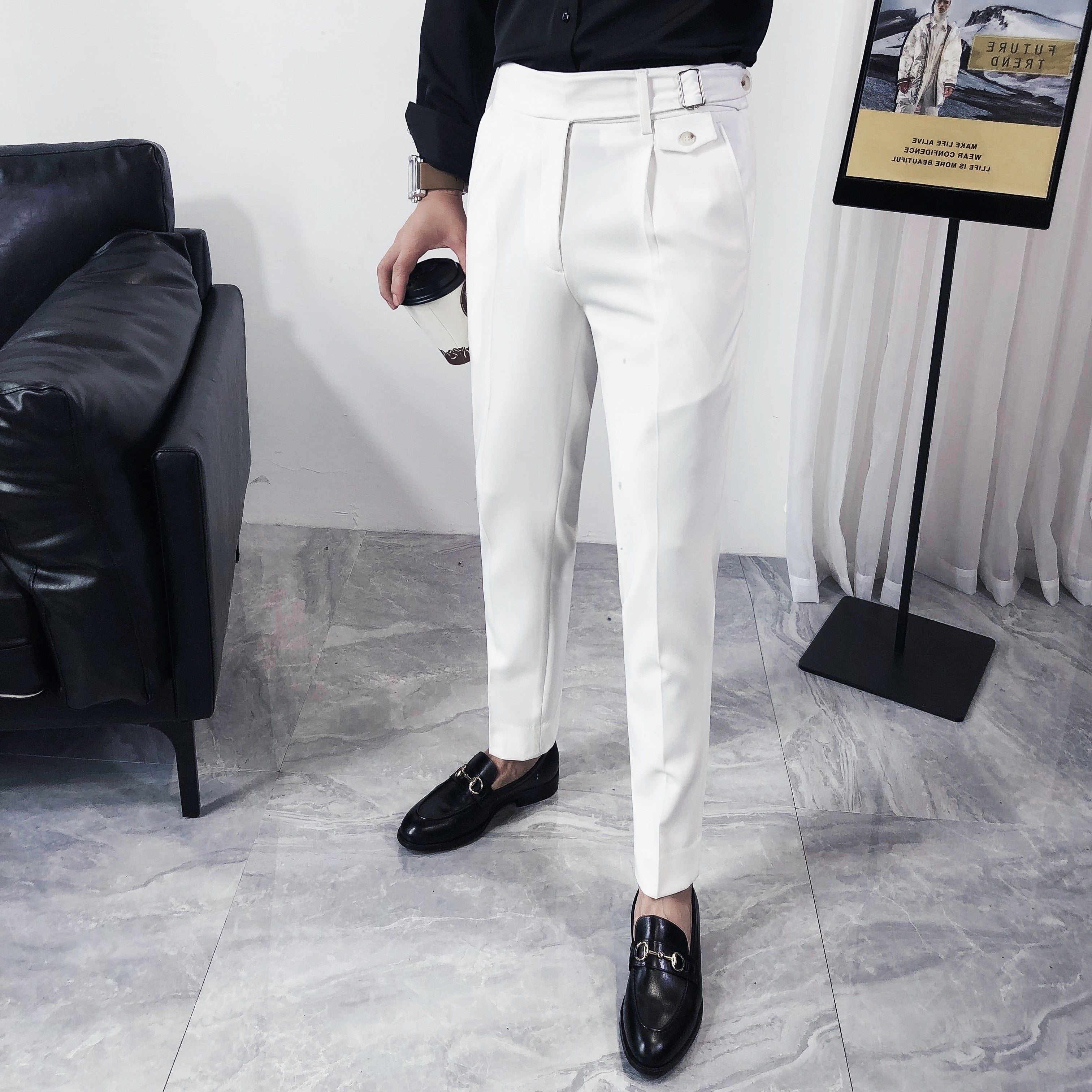 Korean Slim Fit Cotton Solid Color Formal Pants – FanFreakz