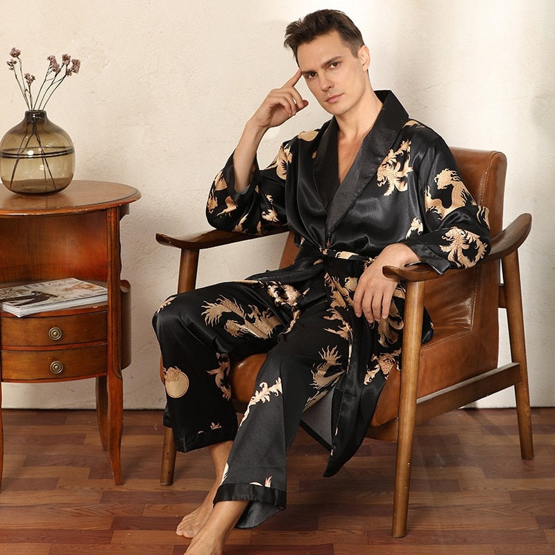 DanceeMangoo Mens Stain Silk Pajama Set Men Pajamas Silk Sleepwear