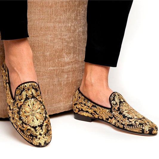 gold embroidered shoes