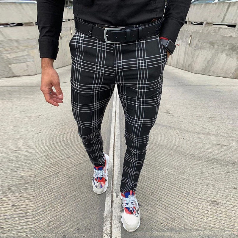 Casual Grey Plaid Woolen Stretch Men Trousers – FanFreakz