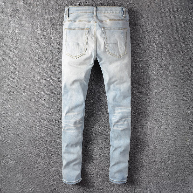 Light Blue Patchwork Ripped Denim Jeans – FanFreakz