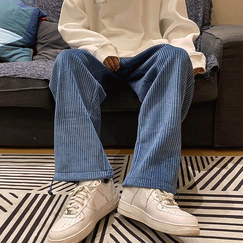 Striped Polyester Baggy Pants