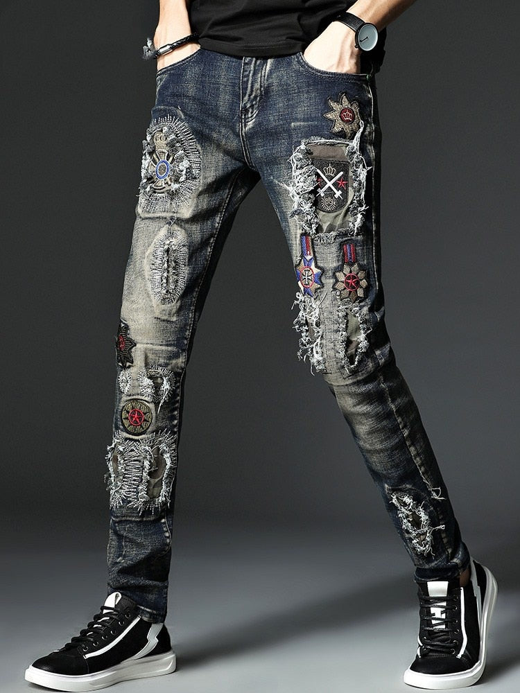 embroidered ripped jeans