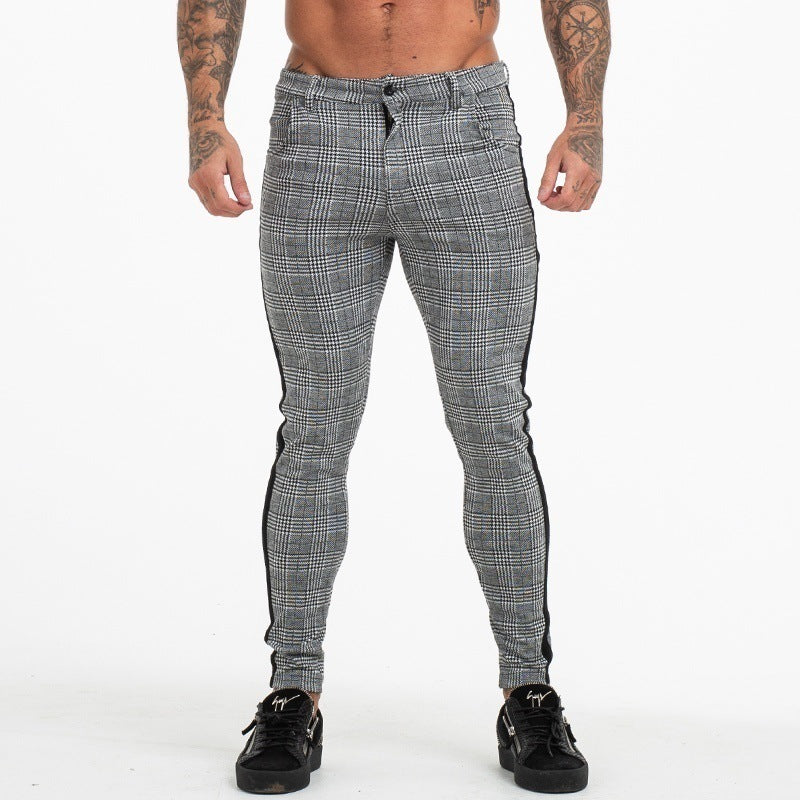 Grey Plaid Side Stripe Slim Fit Skinny Style Men Pants– FanFreakz