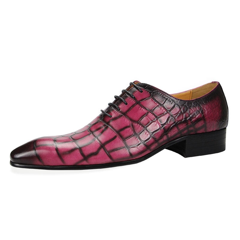 Pink And Yellow Crocodile Skin Leather Derby Shoes – FanFreakz