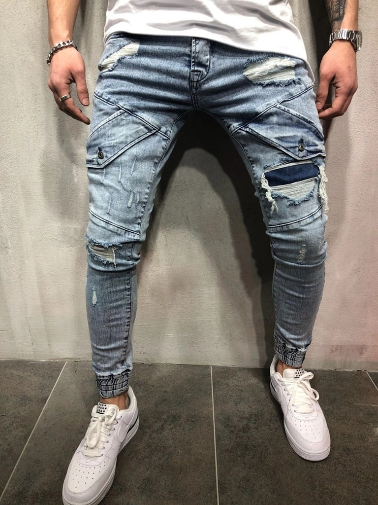 Blue with Multicolour Paint Splatter Jeans Skinny Style Men Jeans