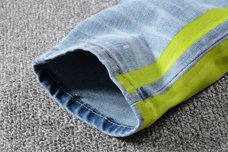 jeans with green side stripe