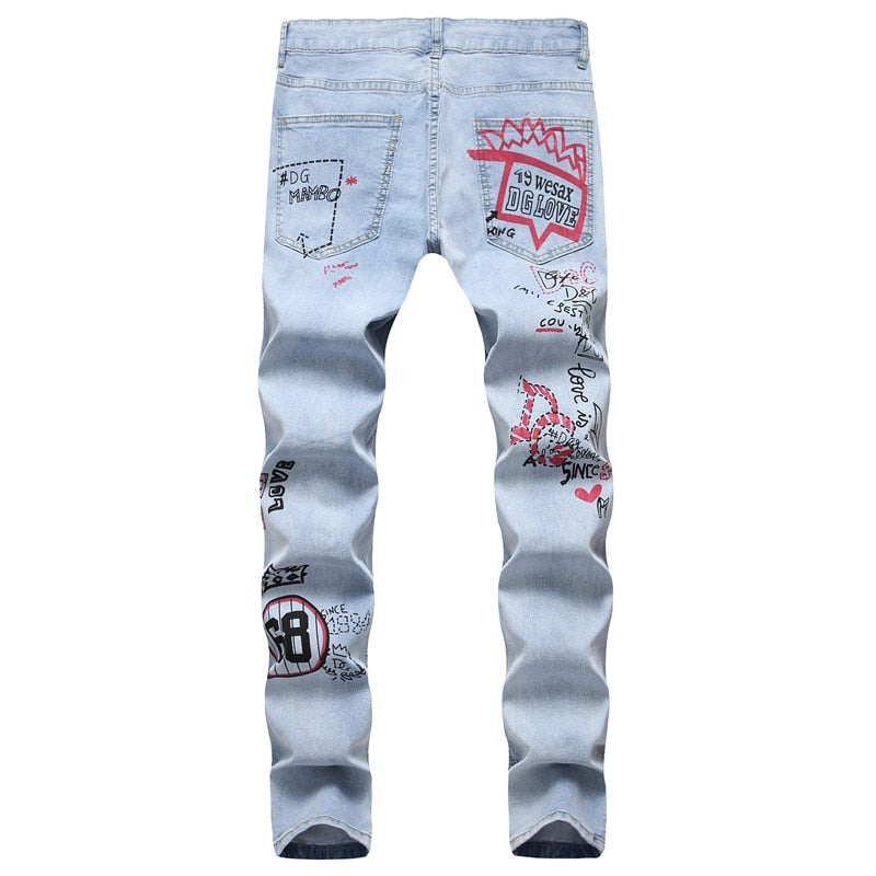 Printed Punk Style Ripped Straight CutMen Jeans – FanFreakz