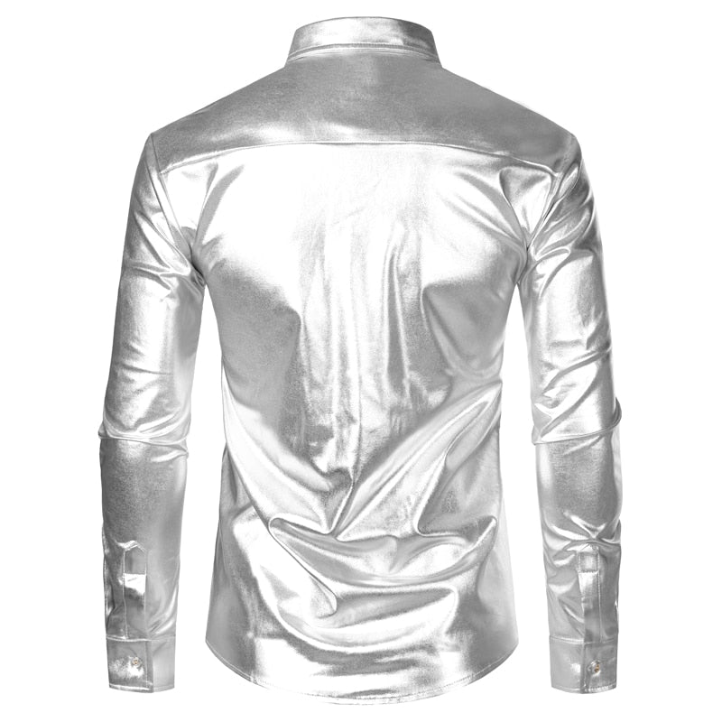 Silver Metallic Sequins Glitter Disco Men Shirt – FanFreakz