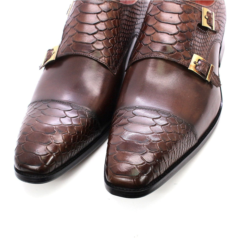 Snakeskin Patterned Leather Monk Shoes – FanFreakz