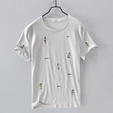 Cartoon People Embroidery High-Quality Cotton Linen T-Shirt