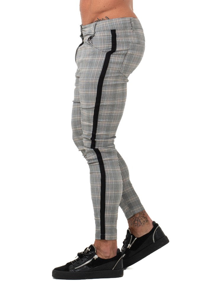 womens plaid pants with side stripe