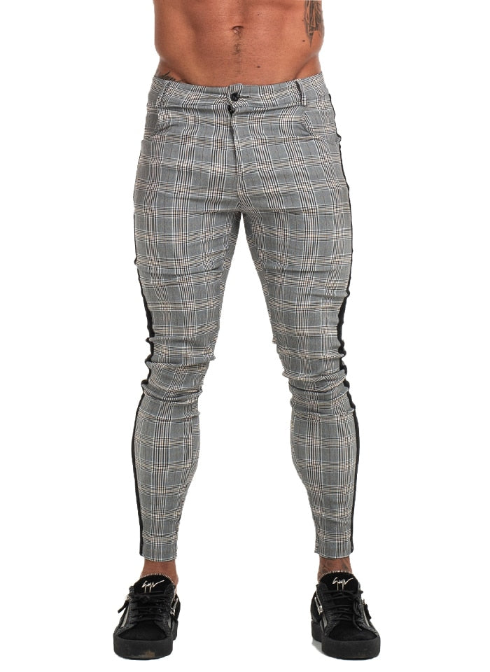 Cotton Grey Plaid with Side Stripe Slim Fit Style Men Trouser – FanFreakz