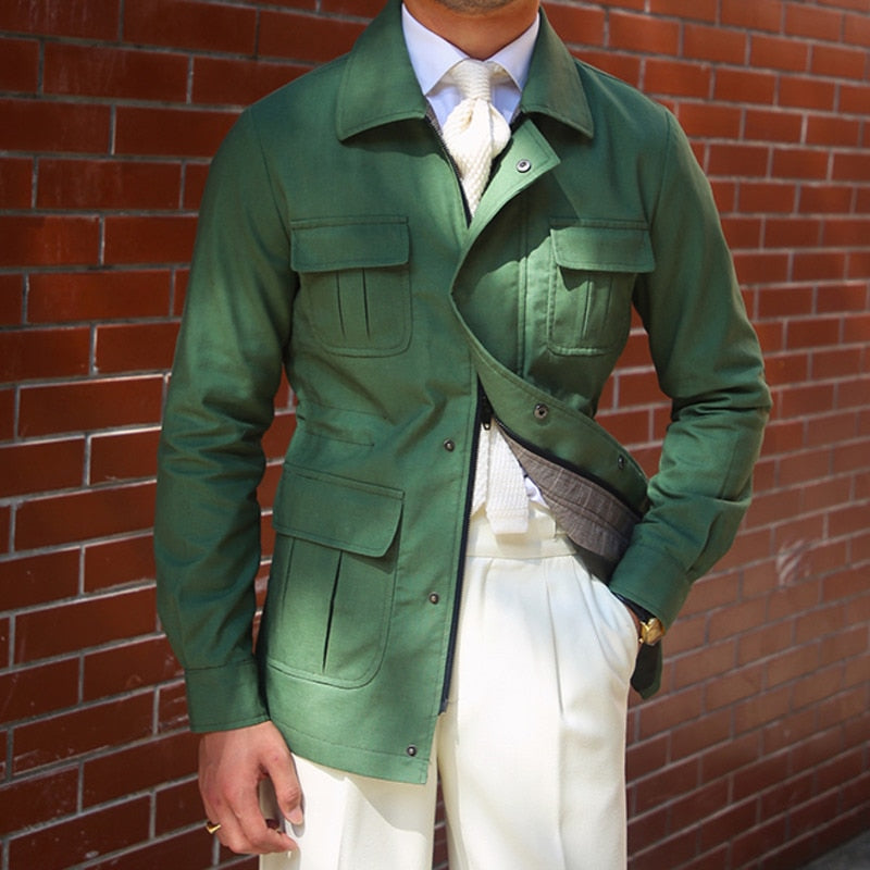 Quad Pockets Decorated Italian Hunting Jacket