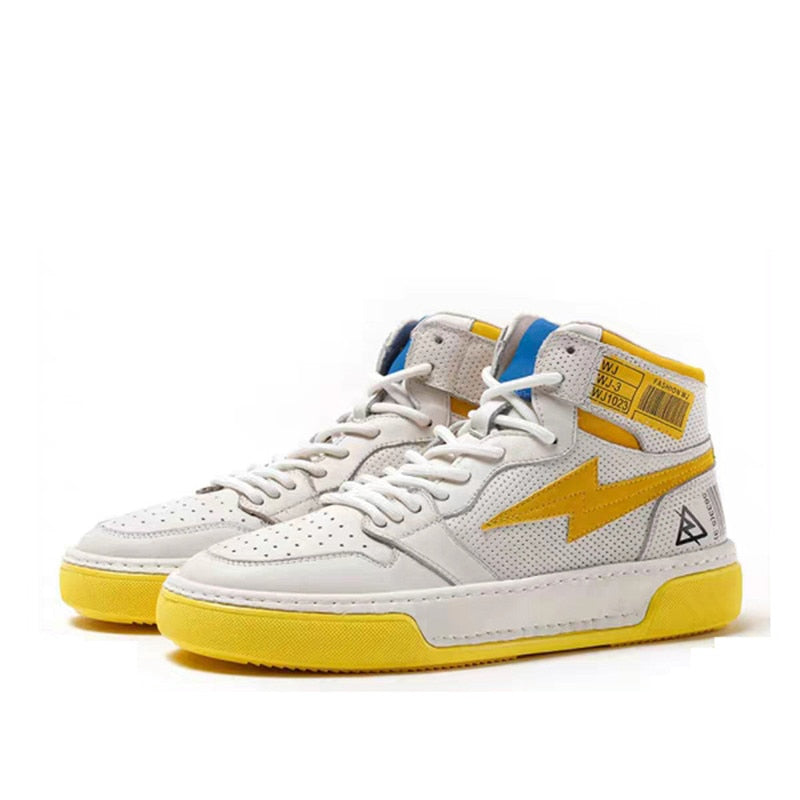 White Yellow Light Comfortable Casual Men High Top Sneaker – FanFreakz