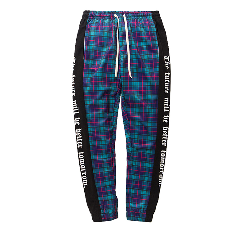 plaid joggers with stripe