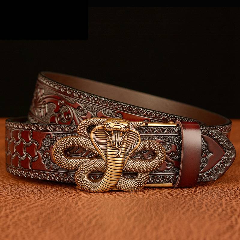 Golden Cobra Buckle Split Leather Belt – FanFreakz
