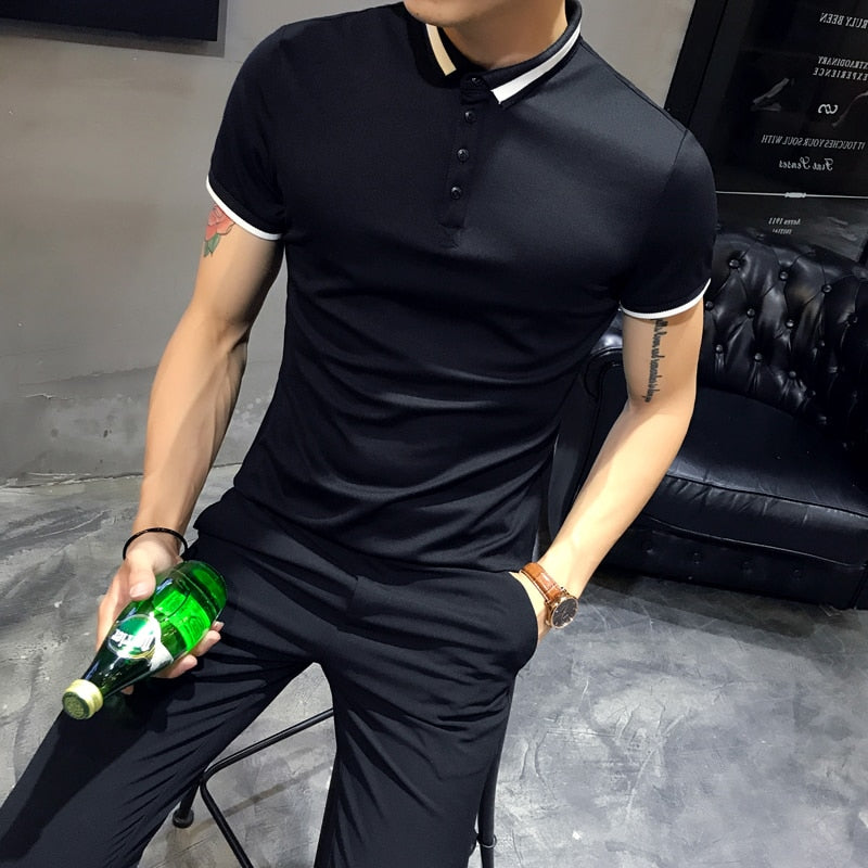 Black Polo Shirt Mens Slim Fit - FitnessRetro