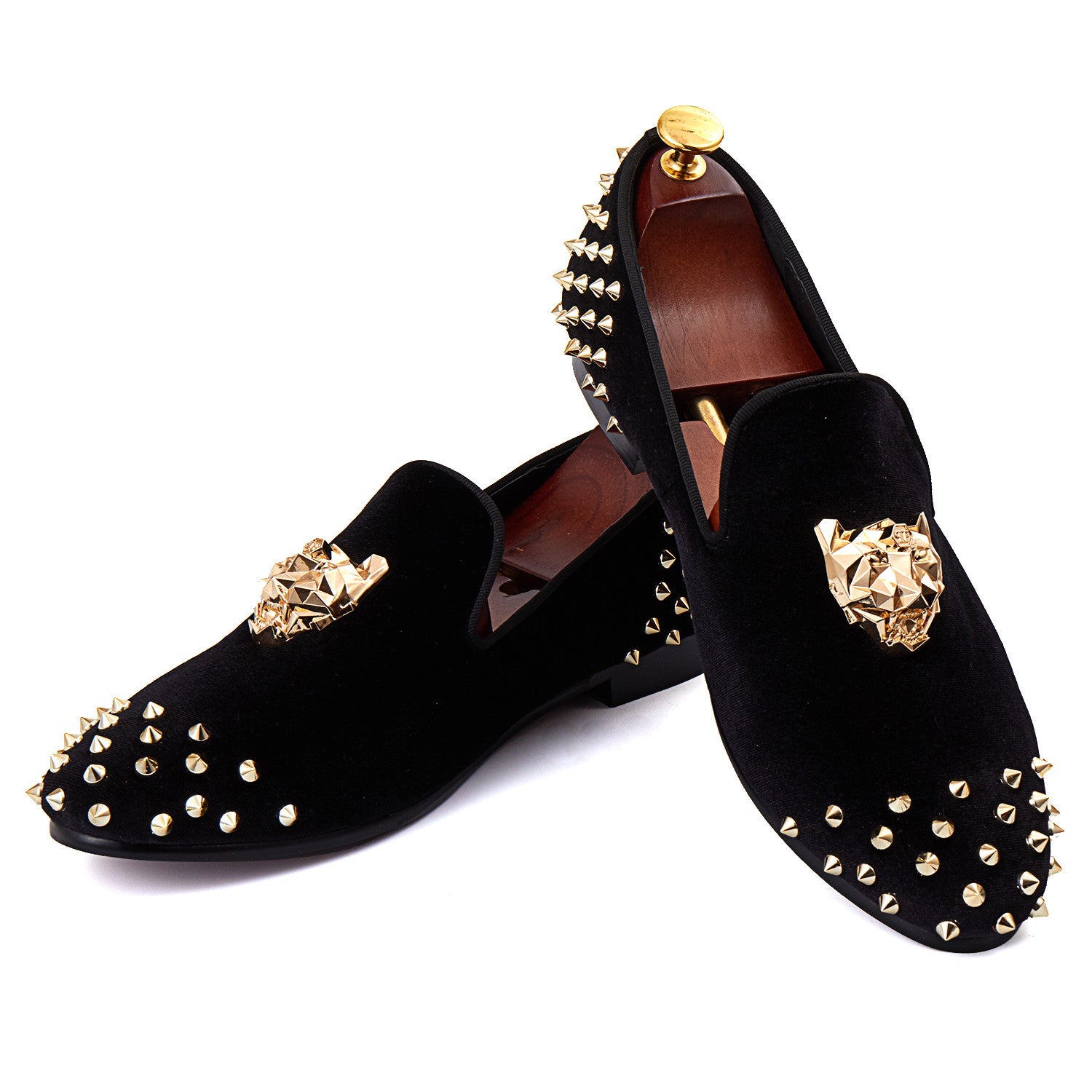 Rivets Black Men Velvet Loafers Shoes 