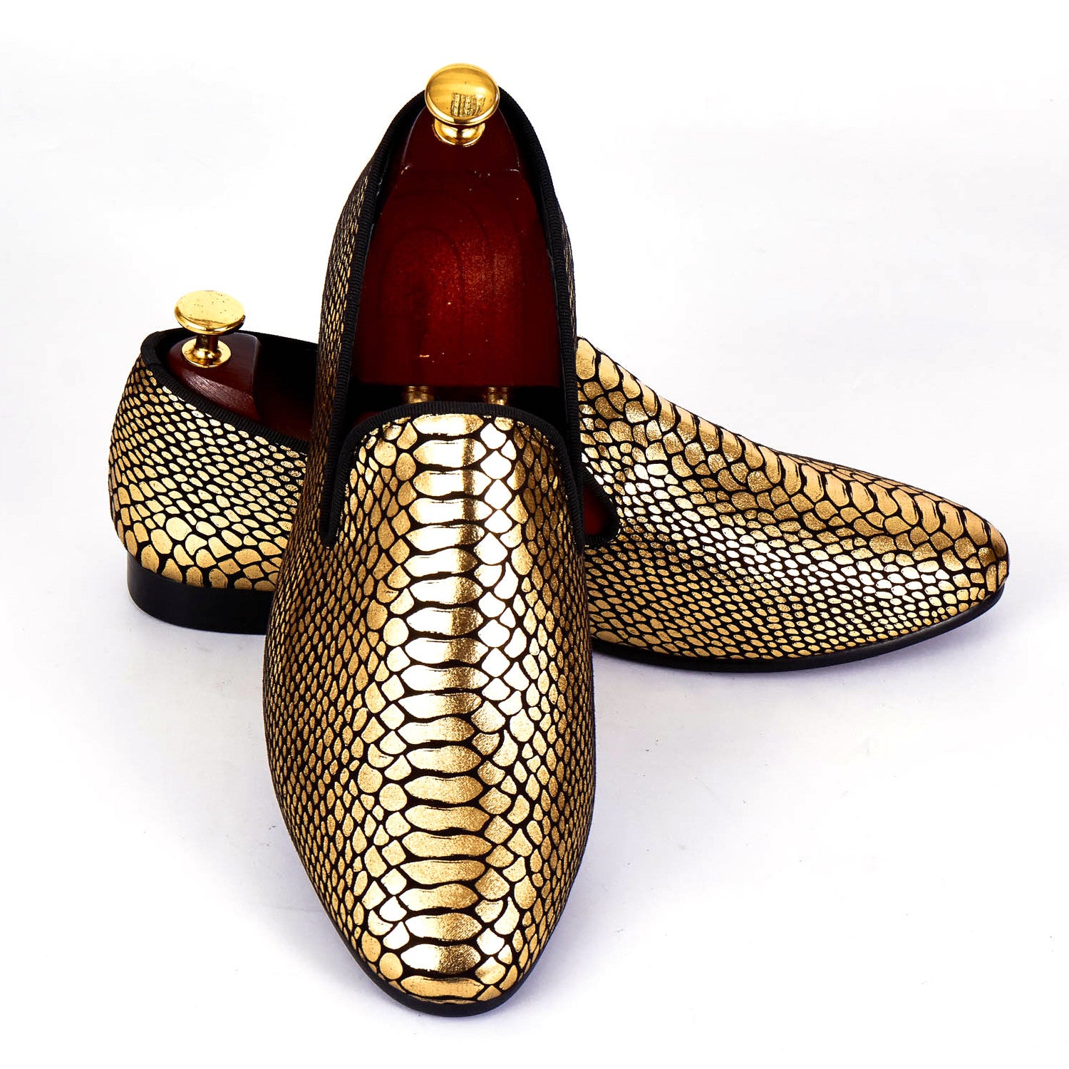 Gold Snake Skin Pattern Style Men Loafers Shoes | FanFreakz | Reviews ...