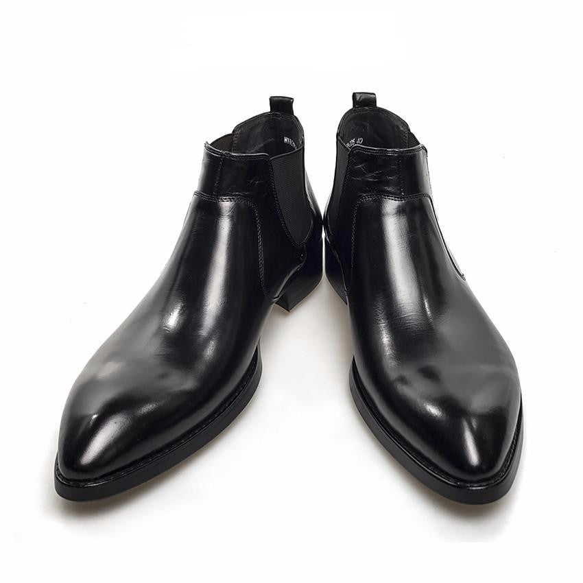 pointed black chelsea boots