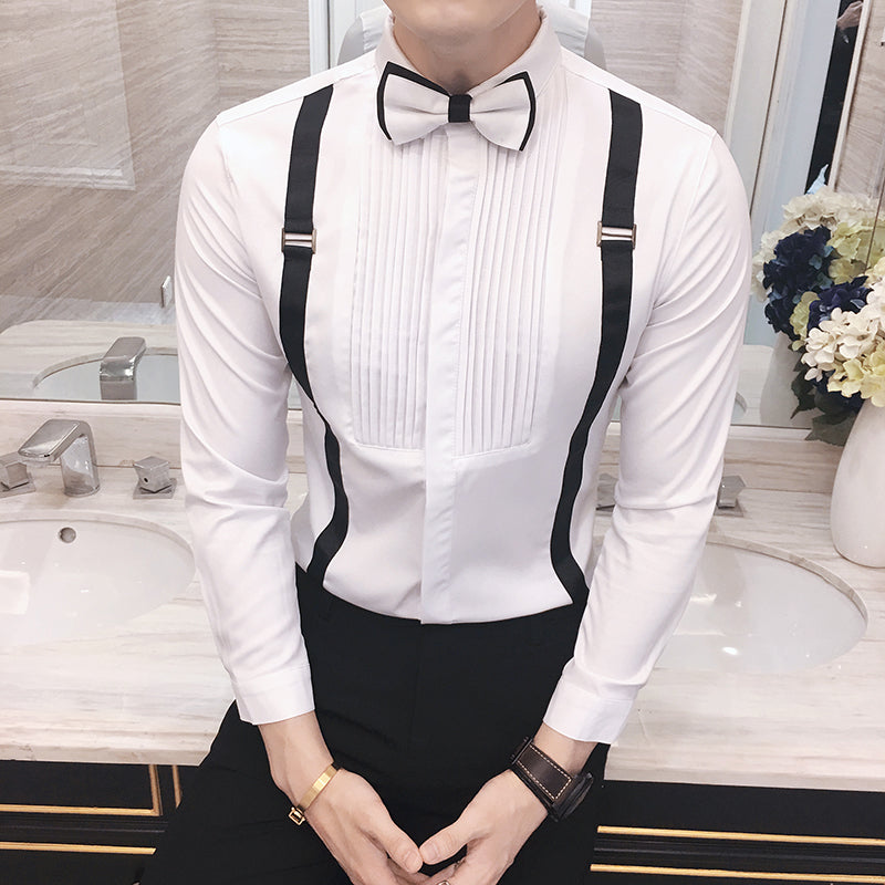 black dress shirt white bow tie