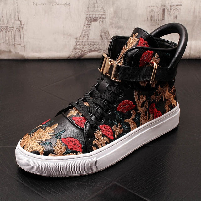 Embroidery Floral High Tops Lace Up Casual Men Sneaker – FanFreakz