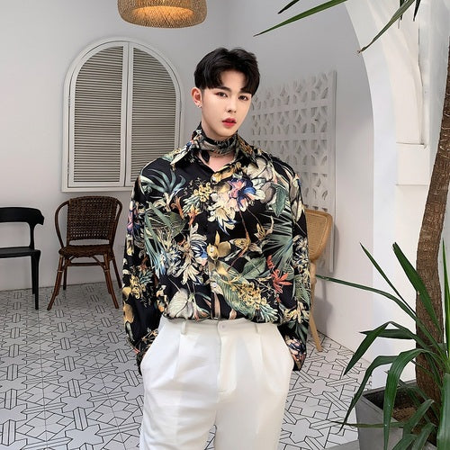 Harajuku Flower Long Sleeve with Bow Tie Casual Men Shirts – FanFreakz