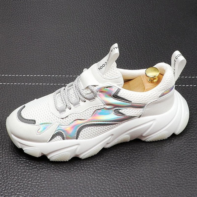 Sporty Chunky Sneakers with Metallic Side and Thick Bottom – FanFreakz