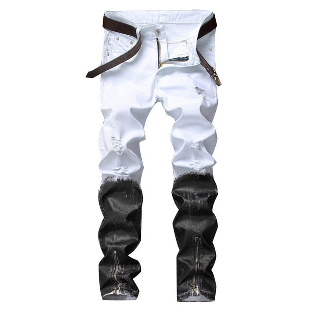 Punk Style Black And White Casual Men Biker Jeans – FanFreakz