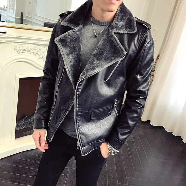 Black and Grey Warm Winter Casual Men Leather Jacket – FanFreakz