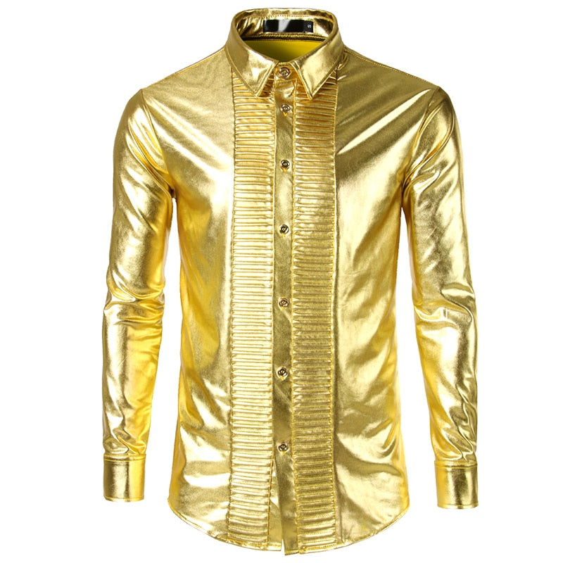 Shiny Clean Metallic with Pleated pattern Button Line Men Shirt – FanFreakz
