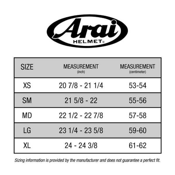Arai Xd4 Size Chart