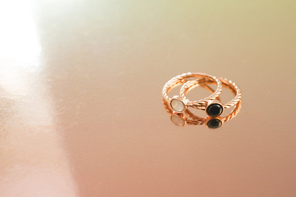 Black and white jade • Rings in 10k rose gold • Jade jewelry by TRACE